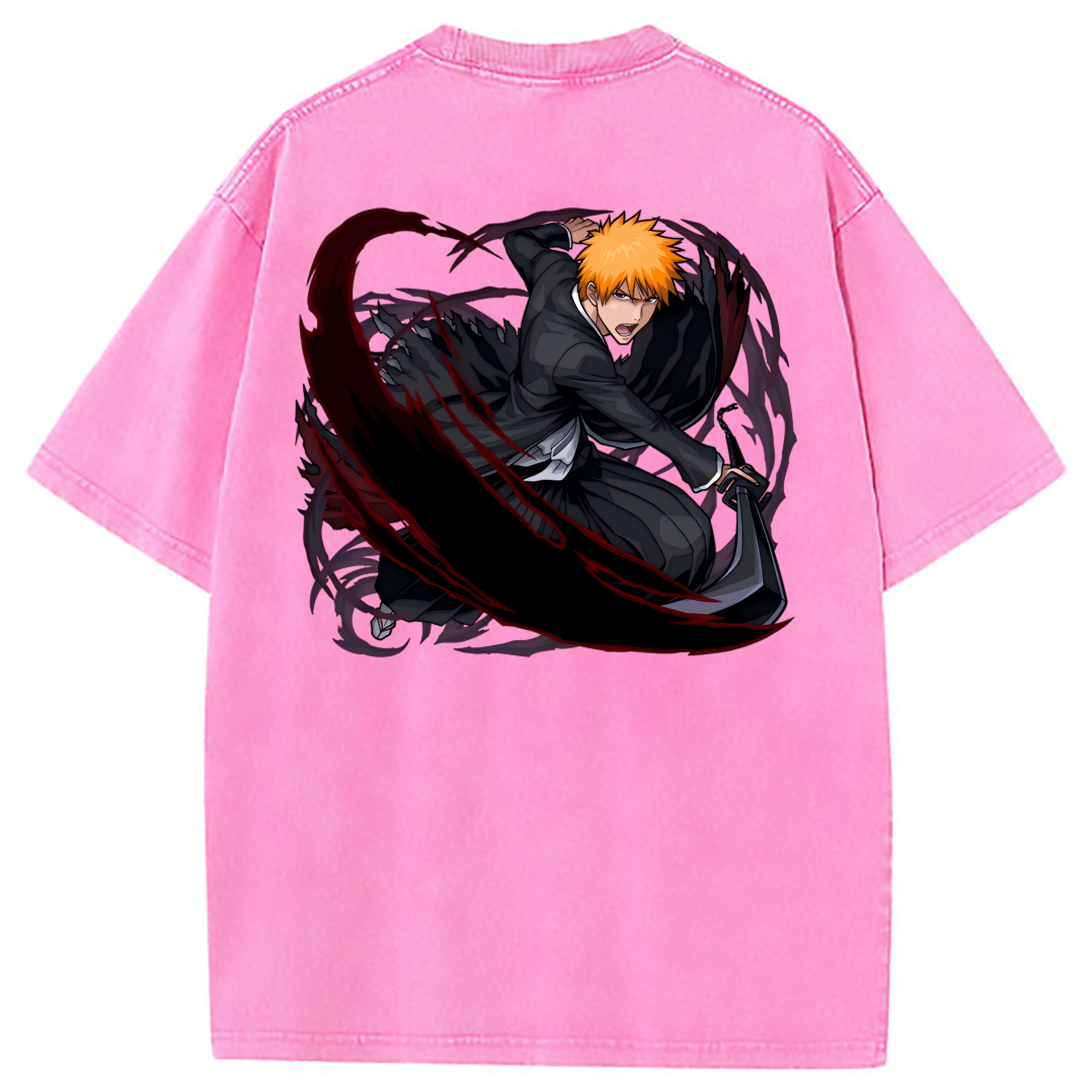 （画像用） ブリーチ 黒崎一護（くろさき いちご）BLEACH Kurosaki Ichigo 綿100% ヴィンテージ風 半袖Tシャツ（背面プリント）